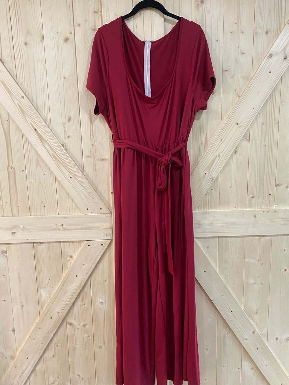 Burgundy Tie Waist Short Sleeve Jumpsuit